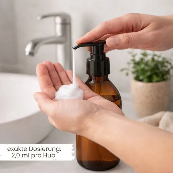 mikken mikken Seifenspender braun 250 ML widerverwendbarer Lotionsspender aus Braunglas 0,25 Liter Apothekerqualität – Produktbild 2 von 4