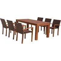 Gartenmöbel-Set "TOPEKA" 7-tlg. 1 Tisch Akazie, 6 Sessel Kunststoffgeflecht hellbraun – Produktbild 1 von 2