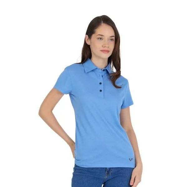 Woolona Woolona Merino Casual Damen Polo-Shirt - 100% Merinowolle, Blau, – Produktbild 1 von 2