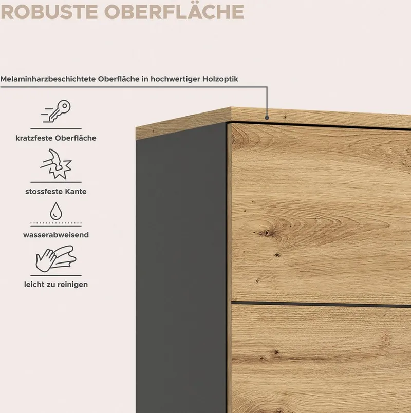 Home affaire Garderobenschrank REHAT, TOPSELLER!, Höhe 190cm, 2 Türen, 6 Fächer, 1 Kleiderstange (1-St., in verschiedenen Farben erhältlich) Garderobe, Flurschrank, Dielenschrank, Kleiderschrank, Garderobenmöbel, Grau, – Produktbild 1 von 5