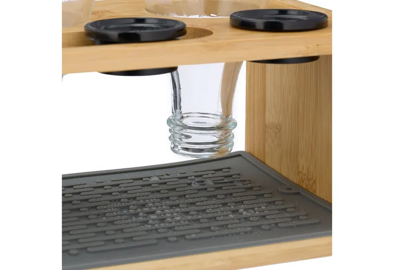 RELAXDAYS RELAXDAYS Geschirrständer 3er Flaschenhalter aus Bambus, Zubehör für Flaschen für Wassersprudler, Braun|grau, – Produktbild 5 von 5