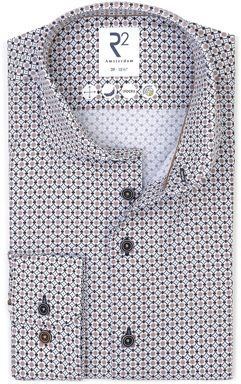 R2 Amsterdam R2 Amsterdam Hemd Poplin Graphical Impression Blau, Beige, – Produktbild 1 von 1