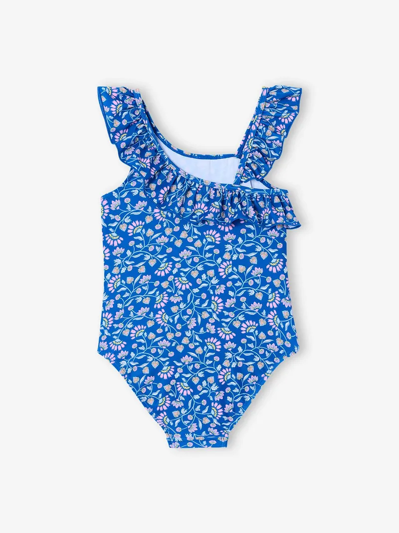 Vertbaudet Vertbaudet Badeanzug mit Volant und Blumenmuster Mädchen, Blau, – Produktbild 2 von 3