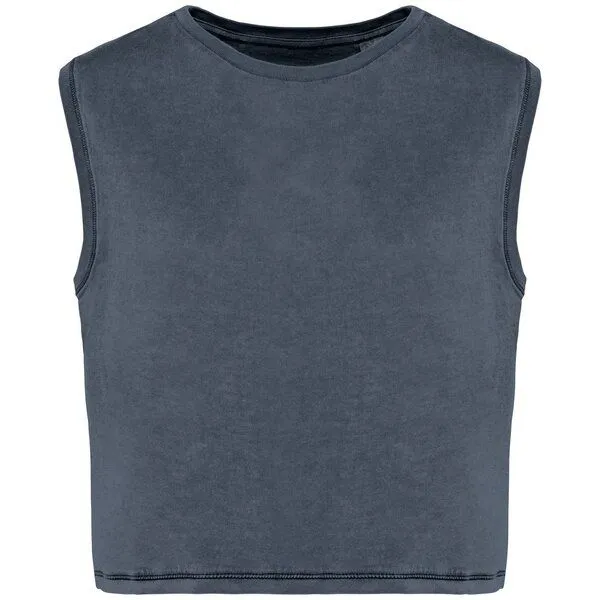 Greenspired Greenspired Umweltfreundliches ärmelloses Cropped Damen-T-Shirt 165g/m², Verwaschenes mineralgrau, – Produktbild 1 von 2