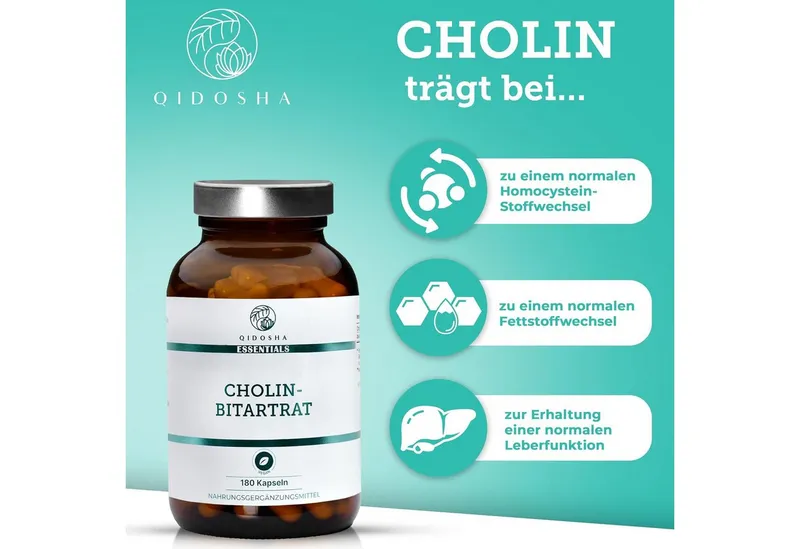 QIDOSHA Cholin als Cholin-Bitartrat Kapseln, 180 St., 135 g, Cholin-Bitartrat – Produktbild 1 von 5