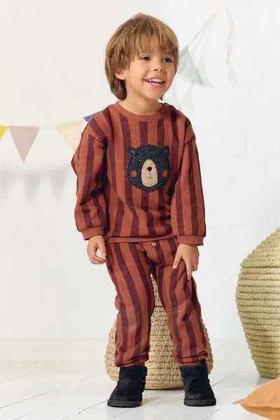 People Wear Organic People Wear Organic Sweat Hose, braun gestreift, Brown, – Produktbild 2 von 3