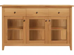 Sideboard "Solvita" mit 3 Glastüren, 3 SL, B 144 x T 40 x H 91 cm, Kiefer gelaugt – Produktbild 1 von 1