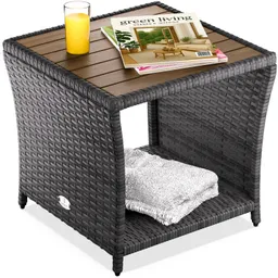 Casaria® Polyrattan Beistelltisch Grau 40x45x45cm Akazienholz – Produktbild 1 von 1