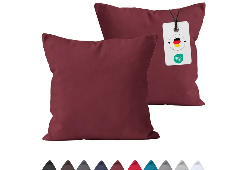 Carpe Sonno Kissenbezug 40x40 40x80 80x80 Baumwoll Kopfkissen Bezug Kissenhülle Kissenbezug, (2 Stück), Renforce Kissenbezüge 40x40 cm, Uni Bordeaux einfarbig, Rot, – Produktbild 2 von 5