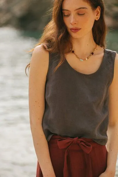 AmourLinen AmourLinen Schürzentop aus Leinen ELLA, Charcoal (schwarz), – Produktbild 3 von 4