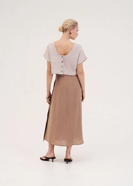 AmourLinen AmourLinen Leinen-Crop-Top mit Knöpfen LISA, Cream (grau), – Produktbild 3 von 4