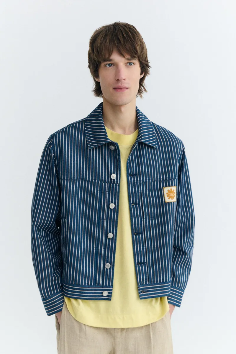 thinking mu Thinking MU Herren vegan Jacke Boxy Bruno Natural Dye Gestreift Blau, Extra dunkelblau, – Produktbild 2 von 2