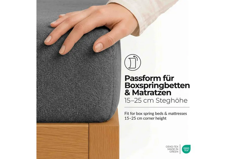 etérea Himmlische Qualität Spannbettlaken etérea Frottee Spannbettlaken 90x200 - 200x220 cm, Baumwolle, Gummizug: rundum, (1 Stück), Grau, – Produktbild 3 von 5