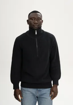 MELA MELA Herren vegan Strickpullover Gerippt Udai Schwarz – Produktbild 1 von 1