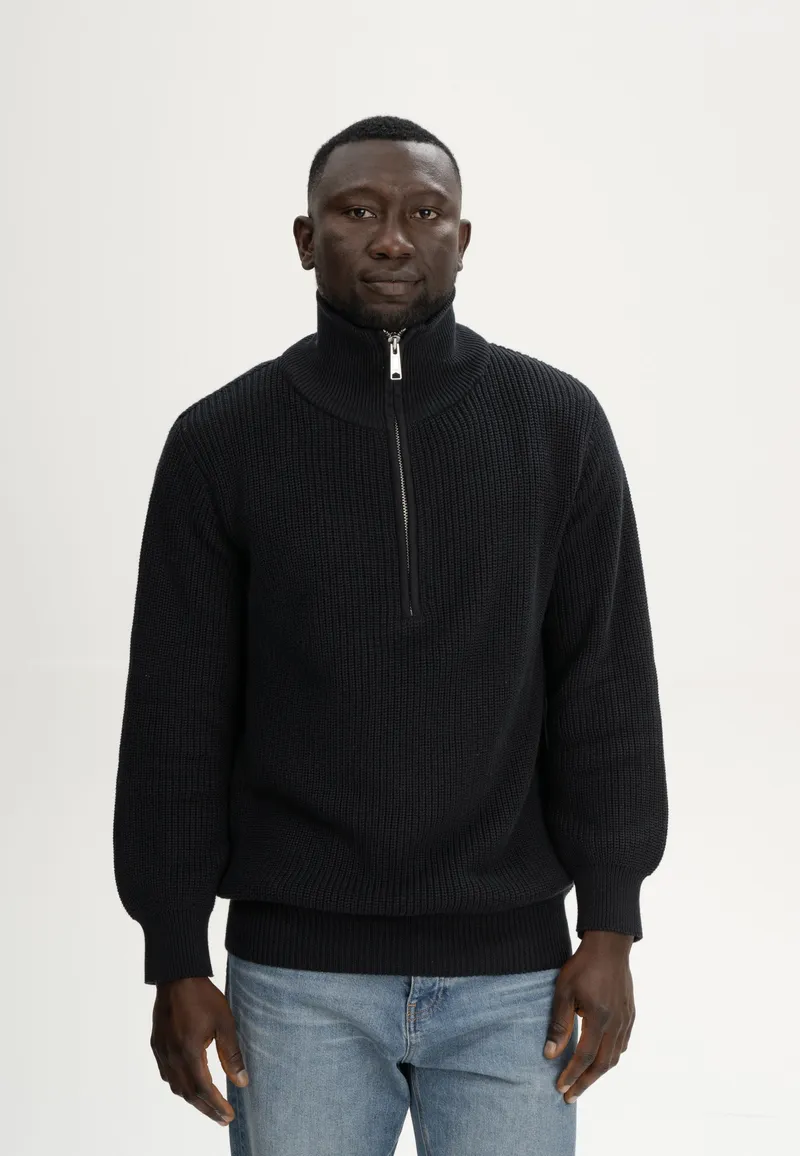 MELA MELA Herren vegan Strickpullover Gerippt Udai Schwarz, Schwarz, – Produktbild 1 von 2