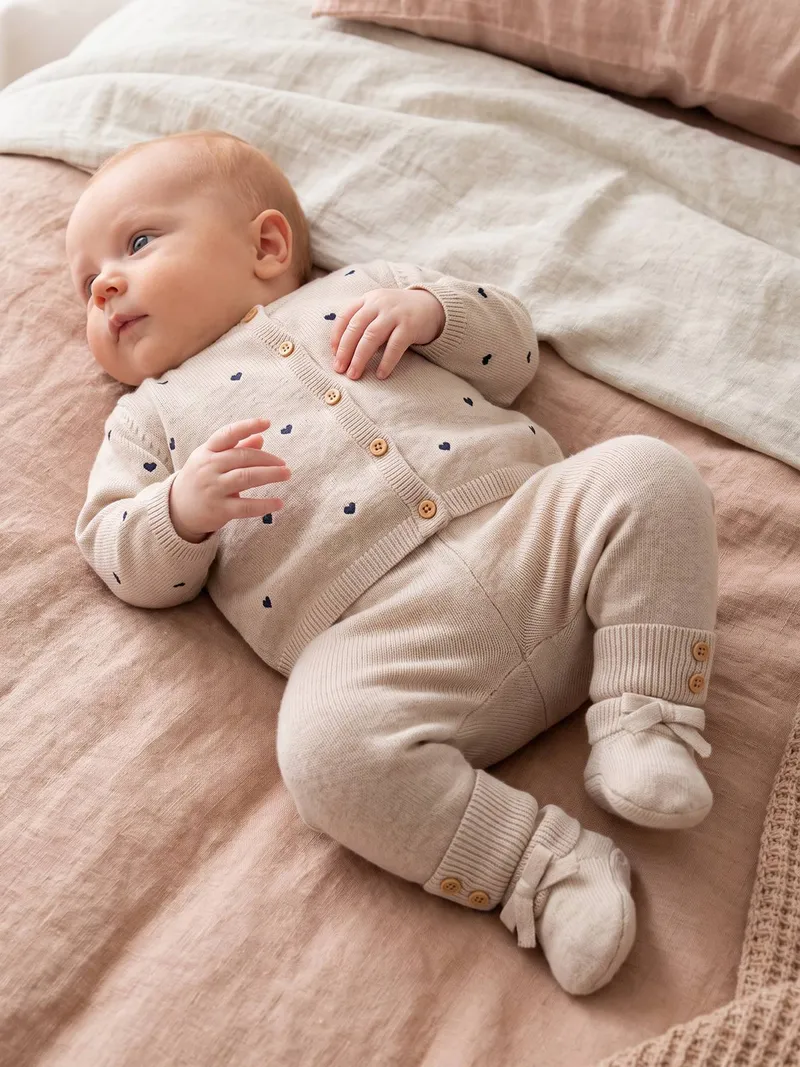 Vertbaudet Vertbaudet Baby Strickset aus Strickjacke, Beige meliert, – Produktbild 2 von 4
