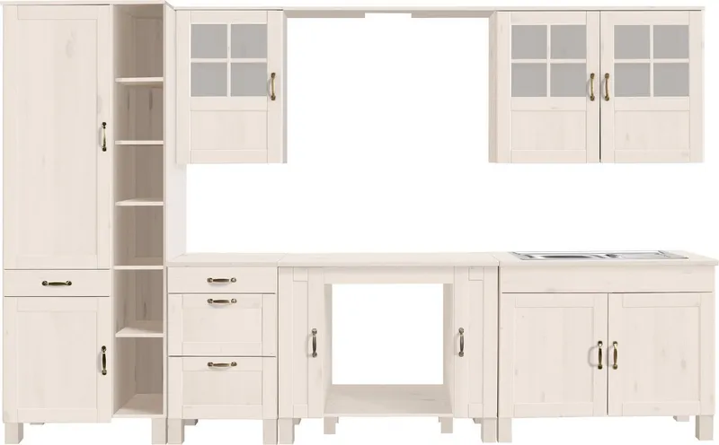 Home affaire Küchenzeile Alby, Breite 325 cm, aus Kiefer massiv, ohne E-Geräte, Weiß, – Produktbild 2 von 4