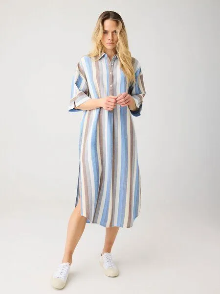 KnowledgeCotton Apparel KnowledgeCotton Apparel Kurzarm-Blusenkleid mit Struktur aus Bio-Baumwolle, Braun-shaved-chocolate, – Produktbild 2 von 4