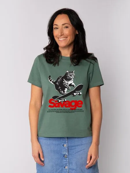 watapparel watapparel T-Shirt Frauen Savage Cat, Green bay, – Produktbild 2 von 3
