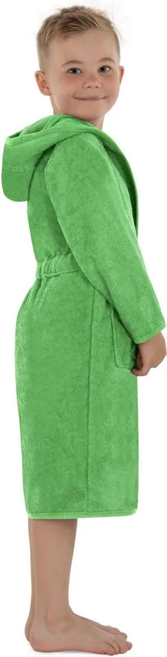 normani Kinderbademantel Kinder Bademantel aus Bio-Baumwolle Ljubljana, Bio-Baumwolle, Kapuze, Bindegürtel, Kinderbademantel aus weichem Material, Grün, – Produktbild 5 von 5