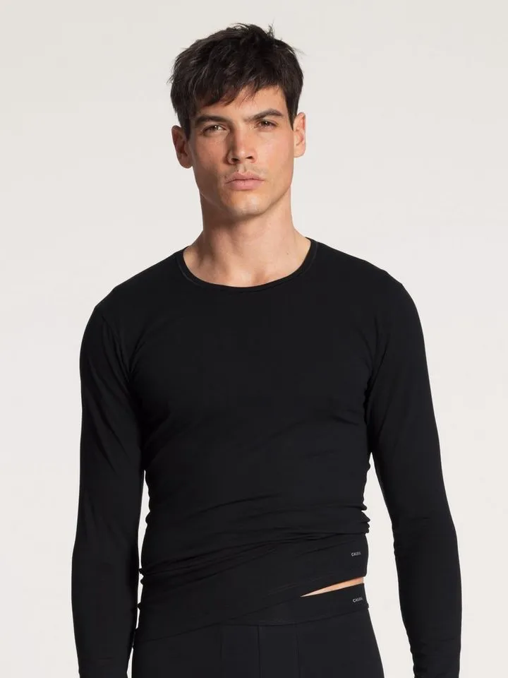 CALIDA CALIDA Langarmshirt Cotton Code Rundhals-Ausschnitt, Single Jersey, formstabil, elastisch, weich, Schwarz, – Produktbild 1 von 5