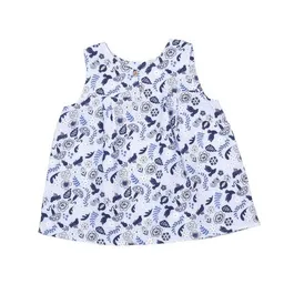 Walkiddy Walkiddy Mädchen Bluse GOTS zertifiziert, Bio-Baumwolle, weiß/blau, Vogel-Blumenmuster, ärmellos, leicht – Produktbild 1 von 1