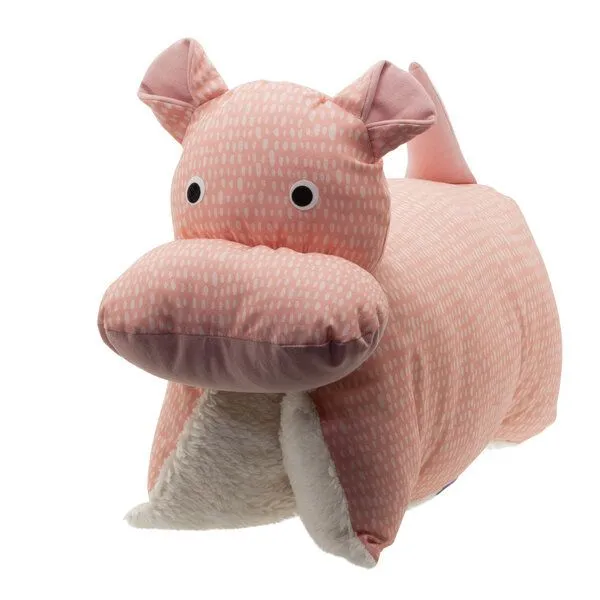 Flosinn Flosinn Kuscheltierkissen Nilpferd mit Teddyplüsch aus Baumwolle Personalisierbar, Rosa, – Produktbild 3 von 4