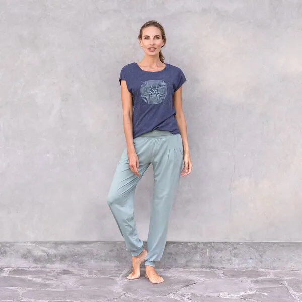 Jaya Jaya OM - Damen - loose cut T-Shirt aus 100% Biobaumwolle, Darkblue melange/blau, – Produktbild 2 von 3