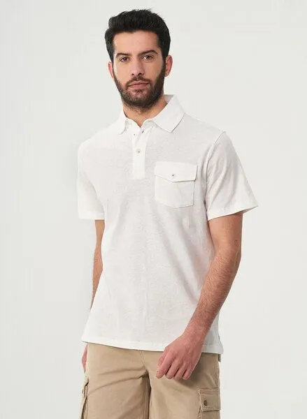 ORGANICATION ORGANICATION Poloshirt aus Leinengemisch mit Brusttasche, White, – Produktbild 1 von 4