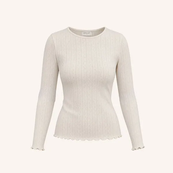 NORDLICHT NORDLICHT Pointelle Langarmshirt Astrid, Natur, – Produktbild 2 von 4