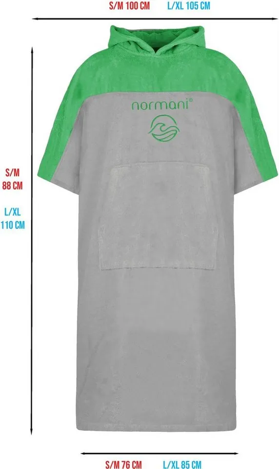 normani Badeponcho Damen Surfer Poncho Kuta, Bio-Baumwolle, Kapuze, Schlupf, Badeponcho aus 100 % saugstarker Bio-Baumwolle, Grün, – Produktbild 1 von 5