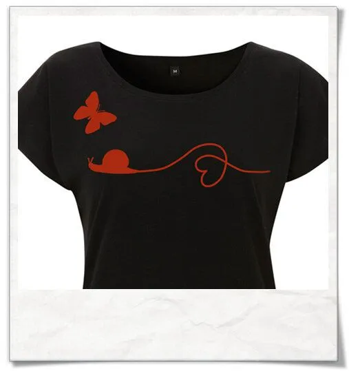 Picopoc Picopoc T-Shirt Schnecke & Schmetterling in Rot für Frauen, Schwarz, – Produktbild 3 von 4