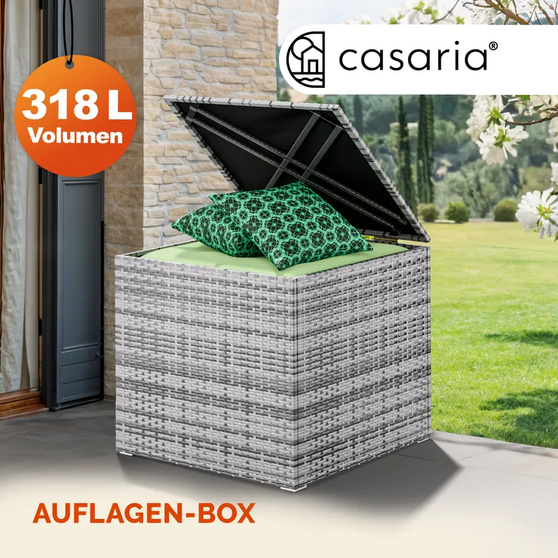 Casaria® Gartenbox Polyrattan 318L Grau mit Innenverkleidung wetterfest, Grau, – Produktbild 2 von 2
