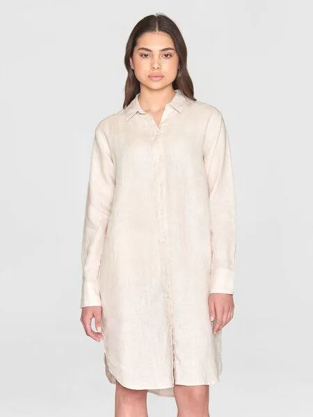 KnowledgeCotton Apparel KnowledgeCotton Apparel Leinen- Hemdkleid - Classic linen dress - GOTS/Vegan, Natur (light feather gray), – Produktbild 2 von 2