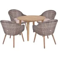 Gartenmöbel-Set "PUEBLO/ARVADA" 5-tlg. 1 Tisch Akazie, 4 Sessel Auflage taupe, KG dbraun – Produktbild 1 von 1
