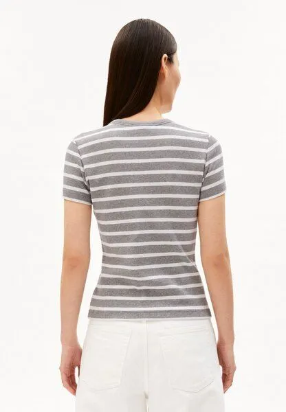 ARMEDANGELS ARMEDANGELS KARDAA STRIPES Damen Ripp-T-Shirt aus Bio-Baumwoll Mix, Silver melange-white, – Produktbild 2 von 4