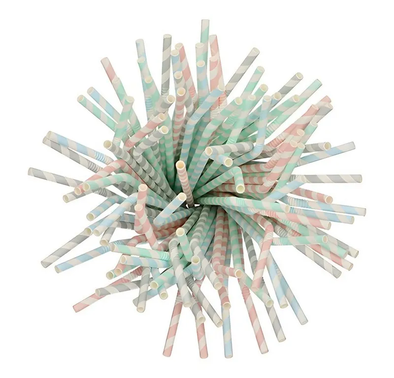 PAPSTAR PAPSTAR Trinkhalme 100 x Trinkhalme Papier Ø 6 mm 22 cm farbig sortiert Stripes flexibel, Bunt, – Produktbild 3 von 3
