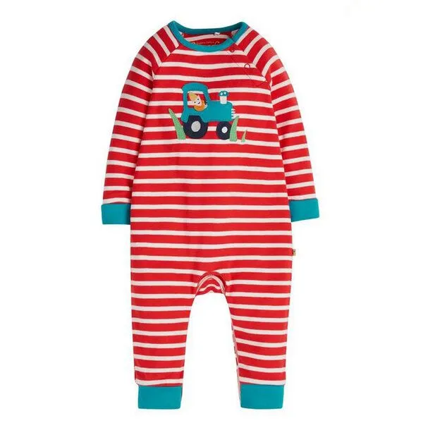 Frugi Frugi Baby-Strampler Remy Traktor rot-weiss gestreift Schlafanzug Remy – Produktbild 1 von 1