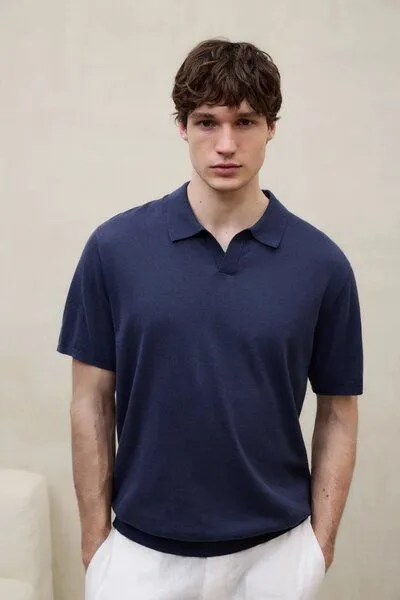 ECOALF ECOALF Polo T-Shirt Olmo aus Bio-Baumwolle und Leinen, Deep navy (dunkelblau), – Produktbild 1 von 4