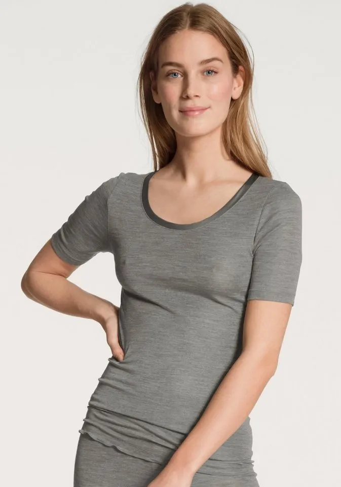 CALIDA CALIDA Kurzarmshirt True Confidence Satinbandeinfassung, Rundhalsausschnitt, Kurzarm, Grau, – Produktbild 2 von 5