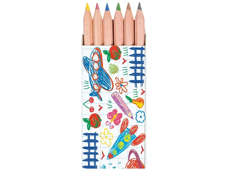FSC-zertifiziertes 6er-Bunstifte-Etui natur kurz, 8,75 cm, inkl. 4-farbigem Rundumdruck – Produktbild 1 von 1