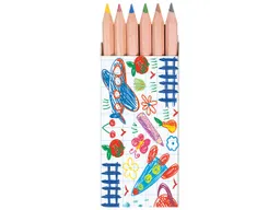 FSC-zertifiziertes 6er-Bunstifte-Etui natur kurz, 8,75 cm, inkl. 4-farbigem Rundumdruck – Produktbild 1 von 1