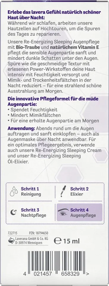 lavera lavera Augencreme Re-Energizing Sleeping Augenpflege – Produktbild 5 von 5