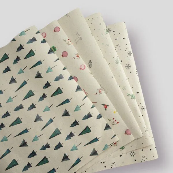 Fines Papeterie Fines Papeterie 10m Weihnachts-Geschenkpapier aus Graspapier * 5 Motive á 200x47 cm * von schlicht bis verspielt – Produktbild 1 von 4