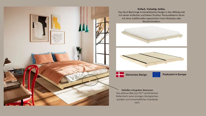 Karup Design Futonbett FSC® Massivholz Futonbett, excl. Matratze, mit Lattenrost, Minimalistisches Design, ein zeitloser Klassiker für moderne Räume, Beige, – Produktbild 4 von 8