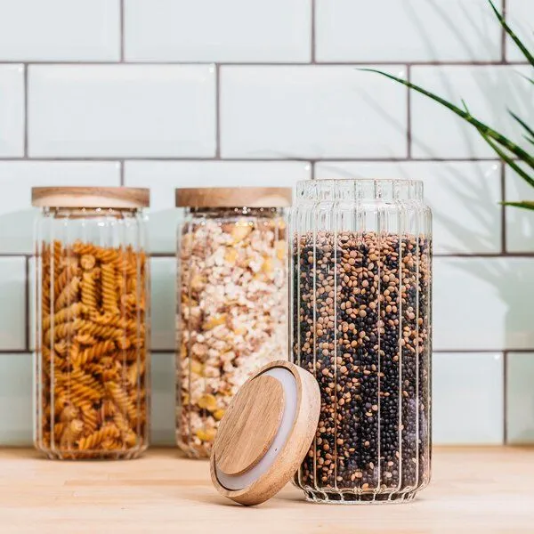 Econovo Econovo Vorratsgläser mit Holzdecke | 1000ml (Set 3-tlg.) | Kollektion Gemustert – Produktbild 3 von 4