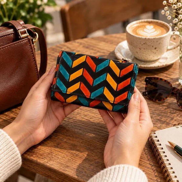 Janselo Nomad Lines Design Shanti-Leder-Mini-Geldbörse – Produktbild 4 von 4