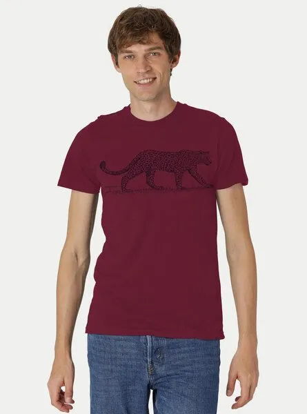 Peaces.bio - handbedruckte Biomode Peaces.bio - handbedruckte Biomode Bio Fit T-Shirt Leopard Herren, Bordeaux, – Produktbild 1 von 2