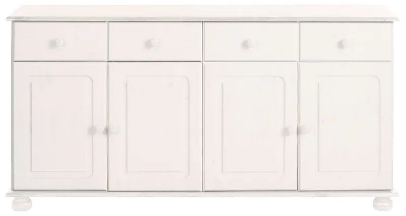 OTTO home Sideboard Mette Kommode mit 4 Türen & 2 Schubladen, die optisch geteilt sind, aus massiver Kiefer, dekorative Fräsung, 2 verstellbare Einlegeböden, Weiß, – Produktbild 4 von 5