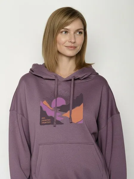 GreenBomb GREENBOMB River Sundown Mello - Lässiger Hoodie aus Bio-Baumwolle / hochwertiger Print / GOTS / Fair & Vegan, Lila (moorberry), – Produktbild 2 von 4